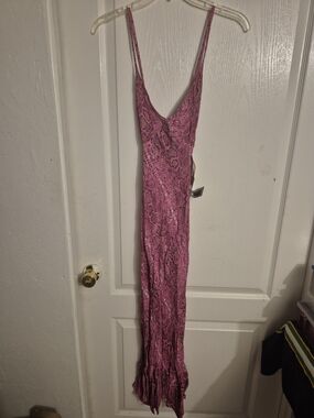 Fitted Pink Snake-Print Maxi Slip Dress